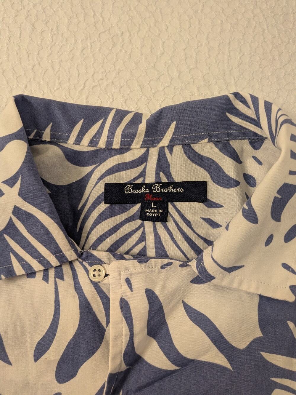 Brooks Brothers Red Fleece Men's Large Blue White Tropical Floral Palm Shirt L